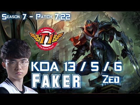 SKT T1 Faker ZED vs LUCIAN Mid - Patch 7.22 KR Ranked