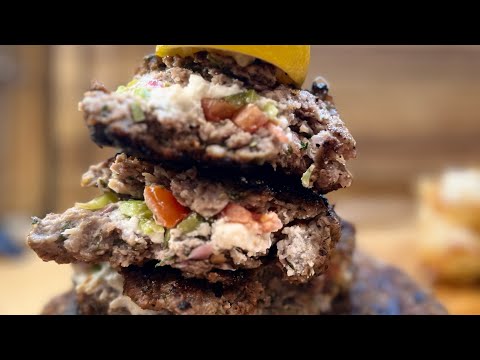 Greek taverna style feta stuffed burgers/ μπιφτέκια γεμιστα με φέτα/ τα καλύτερα μπιφτέκια