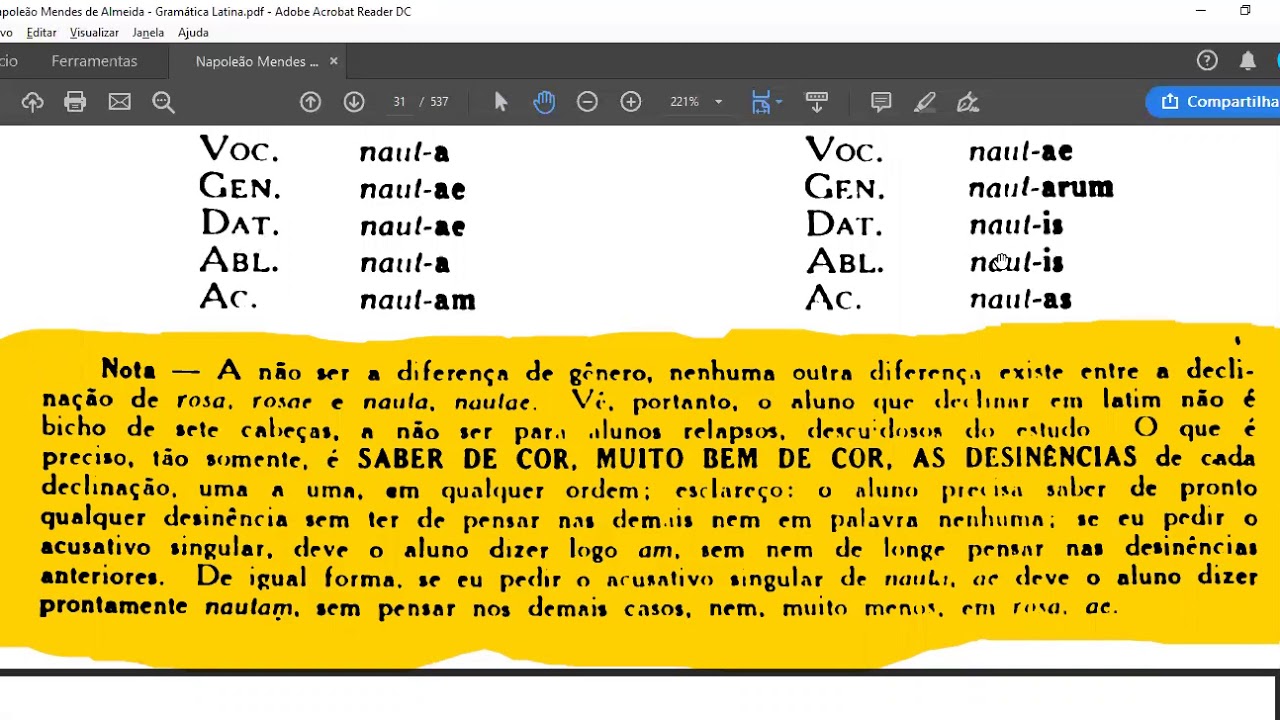 Lição 7 Gramática Latina - 1ª declinação