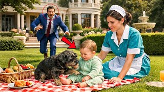 MILIONÁRIO CORRE DESESPERADO AO VER SEU BEBÊ COM UM CACHORRO… MAS A EMPREGADA SABIA DE ALGO...