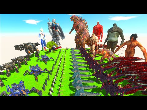 Modern War - Team Hulk + Gundam RX-78 + Zone Fighter VS Team Nuclear Godzilla 2014 + Colossal Titan