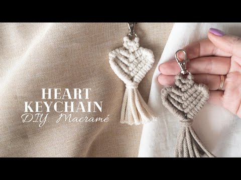Macrame Heart Keychain tutorial, Heart Pattern Macramé Key Chain • Makramee Herz Schlüsselanhänger