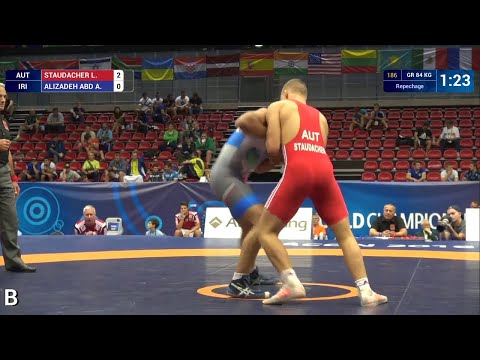 Repechage GR - 84 kg: A. ALIZADEH ABD (IRI) df. L. STAUDACHER (AUT) by TF, 10-2
