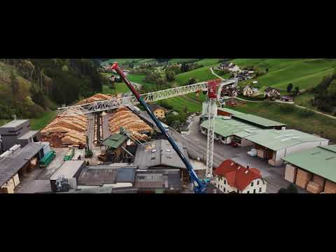 Montage Terex CTT21-40 Turmdrehkran bei der Johann Pabst Holzindustrie in Kathal bei Obdach