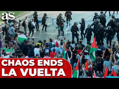 VIOLENT Pro-Palestinians PROTEST bring LA VUELTA to BRUPT HALT