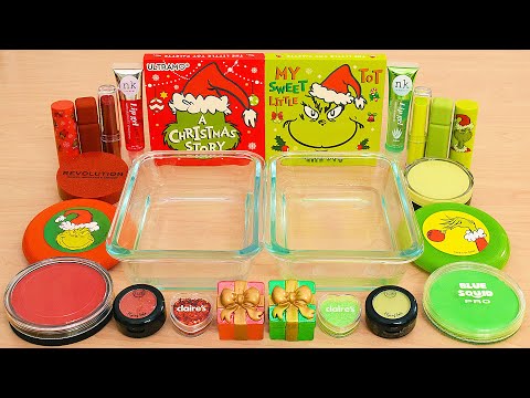 How the Grinch Stole Christmas Slime ASMR - Mixing Makeup Eyeshadow Into Satisfying Slime