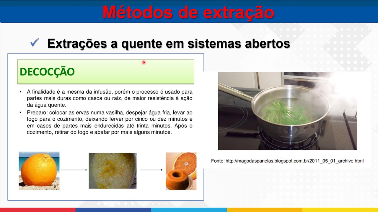 Métodos de extração de ativos das plantas