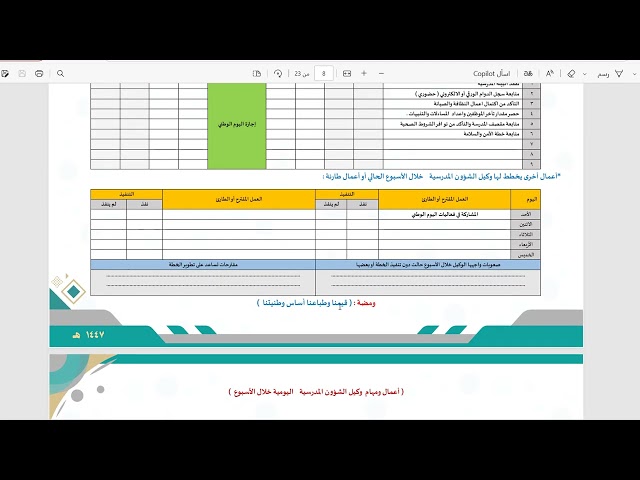 الخطة الإجرائية لوكيل الشؤون المدرسية 1447 الفصل ا...