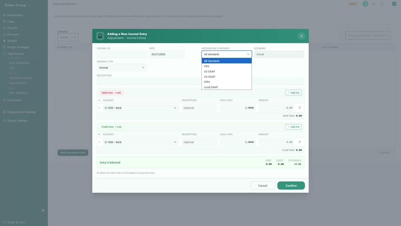 Accounting Standards Setup in BrizoSystem