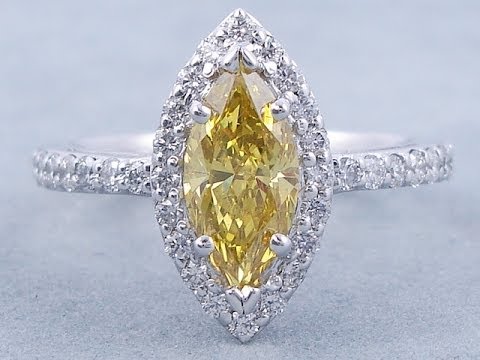 1.58 ctw Marquise Cut Vivid Yellow VS1 Diamond Engagement Ring - BigDiamondsUSA