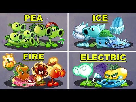 4 Team Plant PEA vs FIRE vs ELECTRIC vs ICE - Who Will Win? - PvZ 2 Battlez - V10.1.3