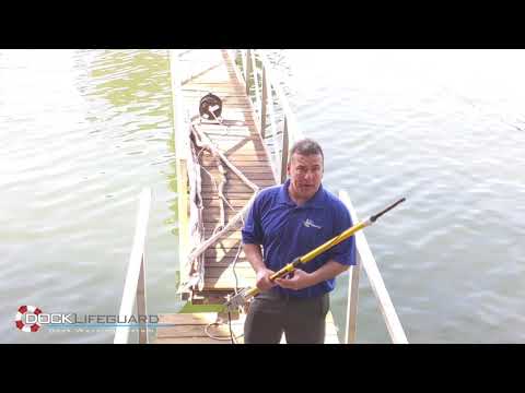Battery powered Dock Lifeguard System at Lewis Smith Lake on a dock with no electricity.