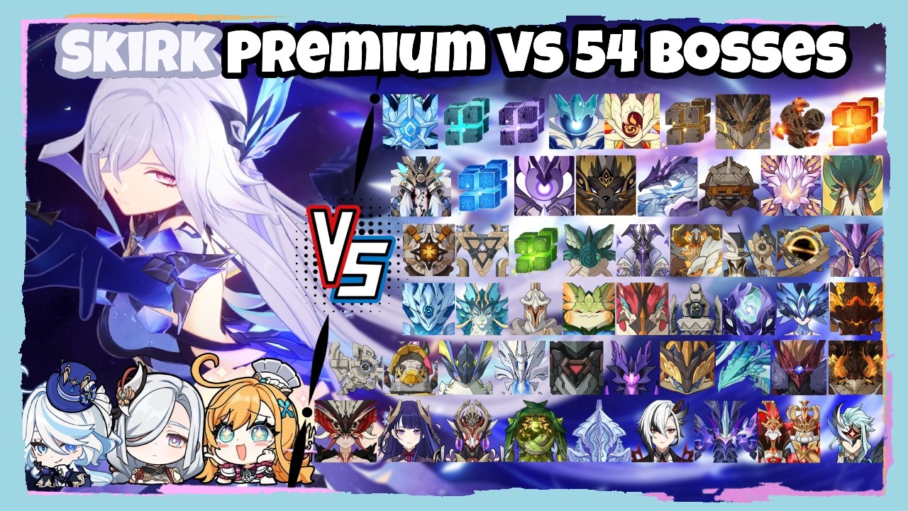 C0R2 Skirk Premium vs 54 Bosses (WL 9) Without Food Buff | Genshin Impact