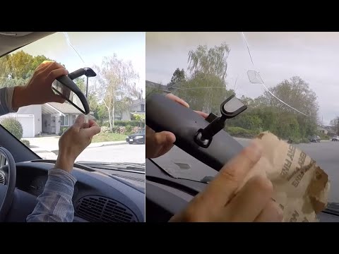 4 Years Later, Attaching Rearview Mirror Again -- Glue attached to windshield