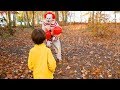 Scary Clown Pennywise From It Sets a Halloween Candy Trap For Us in the Woods!