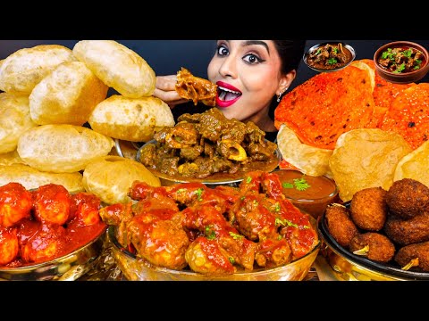 ASMR Eating Spicy Mutton Josh,Murgir Lal Jhol,Chicken Curry,Poori,Egg Big Bites ASMR Eating Mukbang