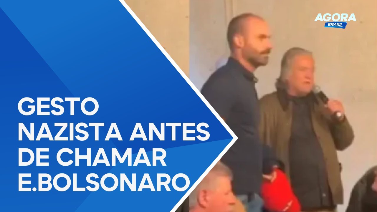 Mentor da extrema-direita faz gesto nazista antes de chamar Eduardo Bolsonaro ao palco
