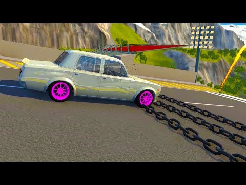 Giant Chain Crashes High Speed Car Jump - BeamNG drive