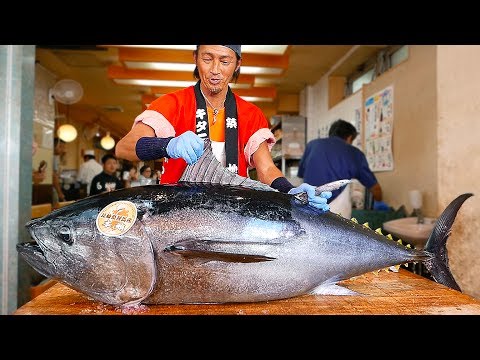 Japanese Street Food - BLUEFIN TUNA CUTTING SHOW & SUSHI / SASHIMI MEAL