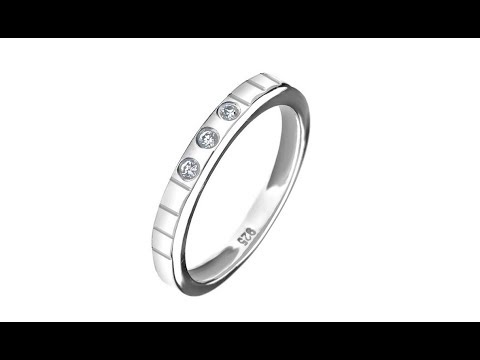 Biżuteria -  Srebrny pierścionek 925 - trzy osadzone cyrkonie, grawerowane linie