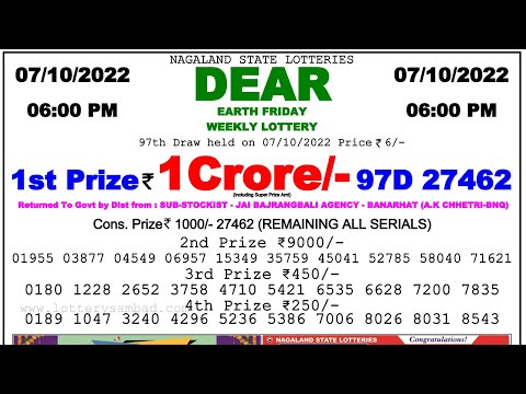 Nagaland State Lottery Sambad 6pm 07/10/2022 dear lottery live #lottery #lotterysambad #lotterylive