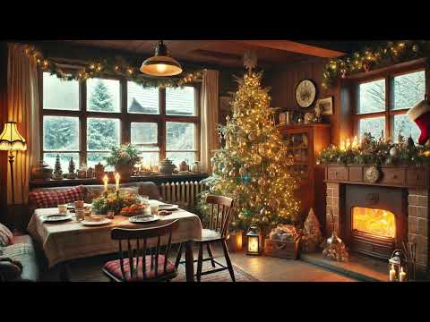 Cozy Christmas Morning Ambience | Nostalgic Holiday Decor, Fireplace, and Snowy Scenery