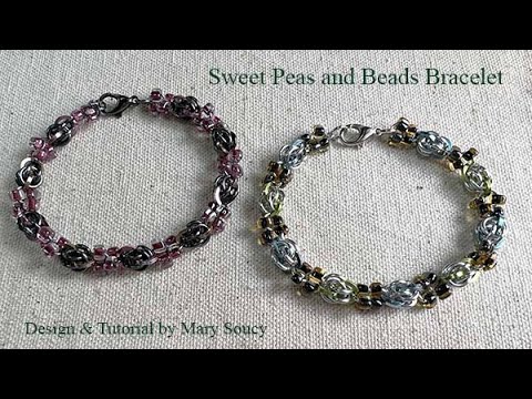 Sweet Peas and Beads Bracelet - Chainmaille and Beaded Bracelet