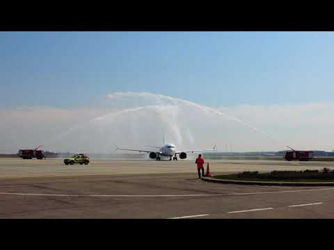 Airlines: Blue Air Boeing 737 MAX 8 - water salute in Bucharest