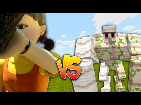 Squid Game Doll vs Mega Iron Golem in Minecraft