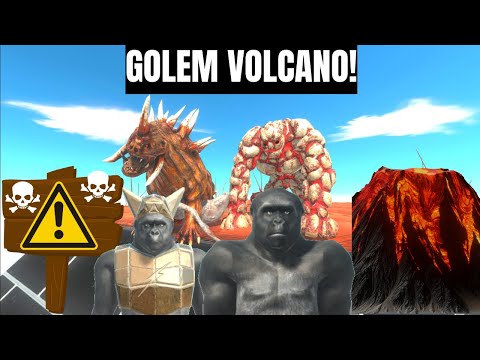 PRIMATES + C. DINOS INVADE GOLEM's VOLCANO! - ANIMAL REVOLT BATTLE SIMULATOR