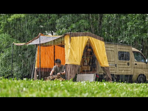 I Met a Bear! Solo Camping in heavy Rain with New Pajama Moon TIMO Tent | Relaxing Nature ASMR