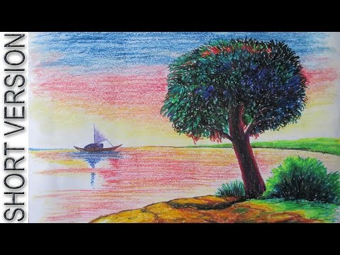 How to Draw a Riverside Sunset Scenery SHORT VERSION
