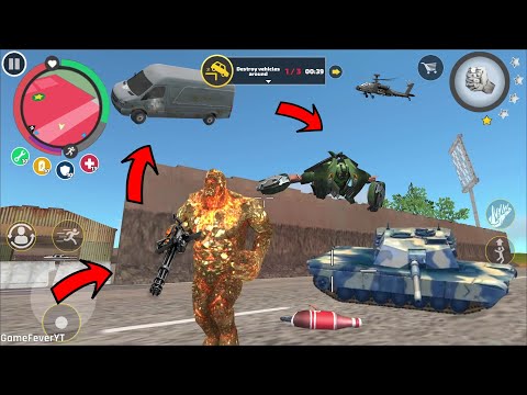 Rope Hero Vice Town - (Stone Giant Fight Army Tank) Stone Man Throw Army Tank and Destroy - HD