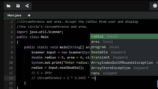 Problem to Solve and Calculate Area and Circumference of Circle in Java