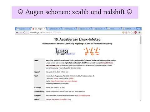 LIT2016: Lightning Talks: Die Augen schonen mit xcalib und redshift