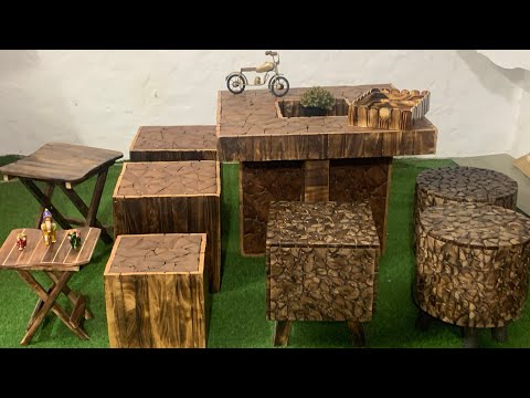 Natural Wood Coffee Table Stools furniture set