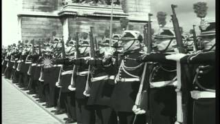 US General George S Patton visits the Arc De Triomphe in Paris. HD Stock Footage