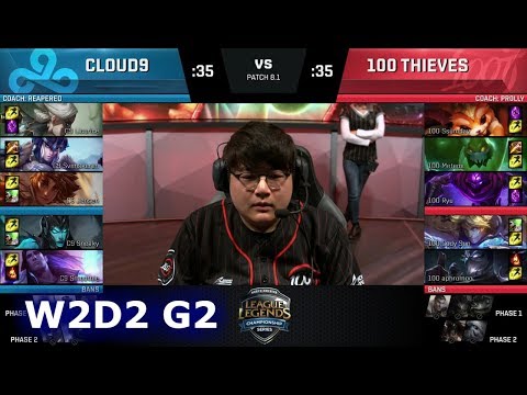 Cloud 9 vs 100 Thieves | Week 2 Day 2 of S8 NA LCS Spring 2018 | C9 vs 100 W2D2 G2