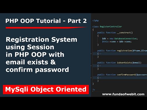 PHP OOP Tutorial 2: Registration System using Session in PHP OOP with email exists, confirm password