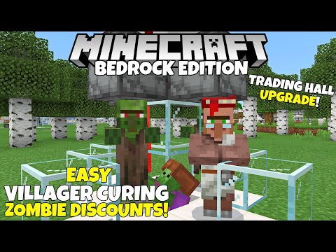 Minecraft Bedrock: EASY Villager Curing & Zombie Discounts! Villager Trading Hall Upgrade!