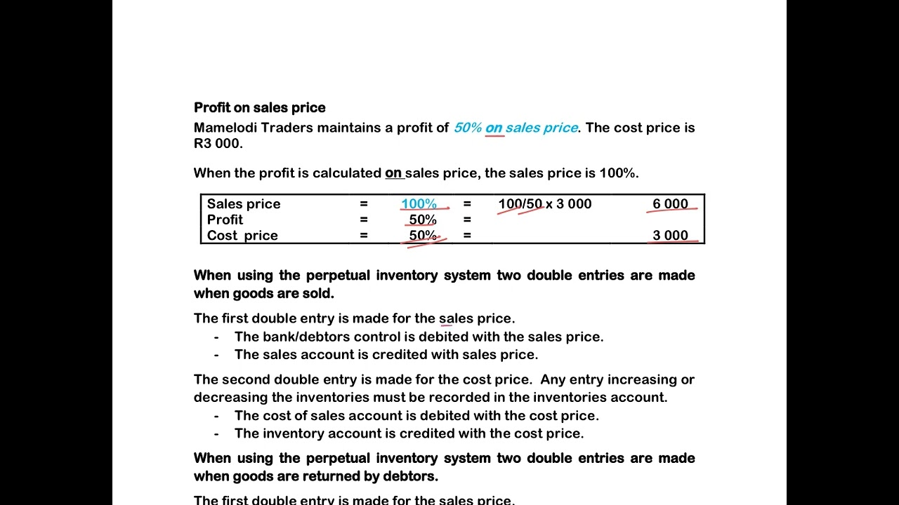 3. Calculation of cost price, sales price and gross profit