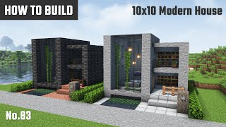 マイクラ建築：石だけで作れるモダンな家の作り方。大きな吹き抜けフロア。10x10ブロックで簡単に。No.83【Minecraft】
