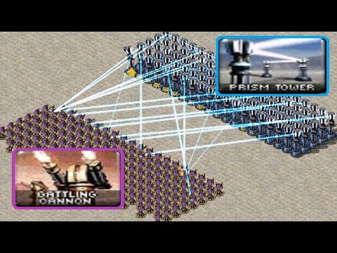 Gattling Cannon vs Prism Tower - Defense Towers Battle - Red Alert 2