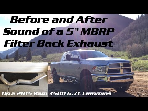 MBRP 5\" Filter-back Exhaust Before and After Sound on a 2015 Ram 3500 6.7L Cummins