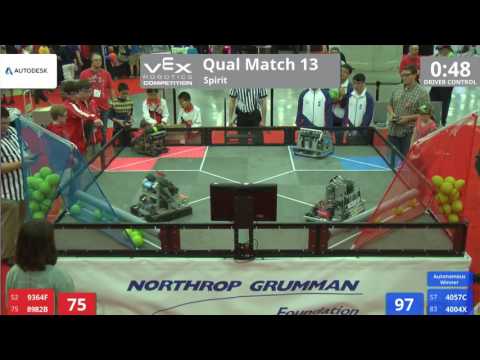 VEX Worlds 2016 - VRC Middle School - Spirit - Qual 13 (9364F 8982B) 177 vs 149 (4057C 4004X)