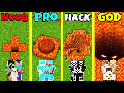 Minecraft Battle: NOOB vs PRO vs HACKER vs GOD: LAVA TUNNEL TRAP HOUSE BUILD CHALLENGE / Animation