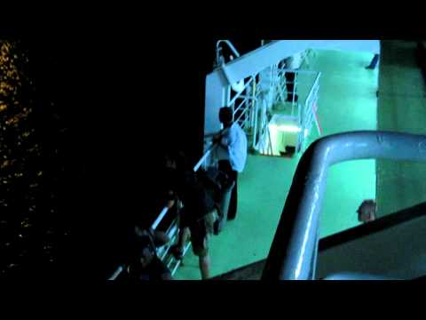 Train Ferry crossing at night from Messina Sicily to Villa San Giovanni Italy Mainland