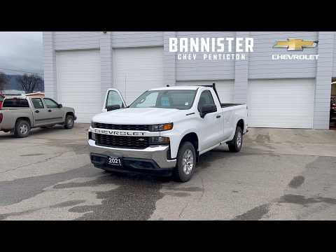 2021 Chevrolet Silverado 1500 Regular Cab Long Box 2-Wheel Drive Work Truck in White for sale at Bannister Chevrolet Penticton in Penticton, BC