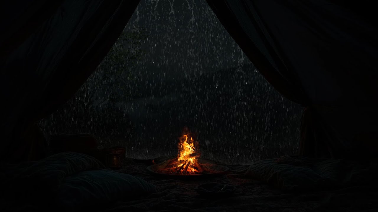 No Ads,Rainy Night in Cozy Forest Hut🌧️Fire Crackles & Gentle Rain for Deep Sleep & Peaceful Focus🔥
