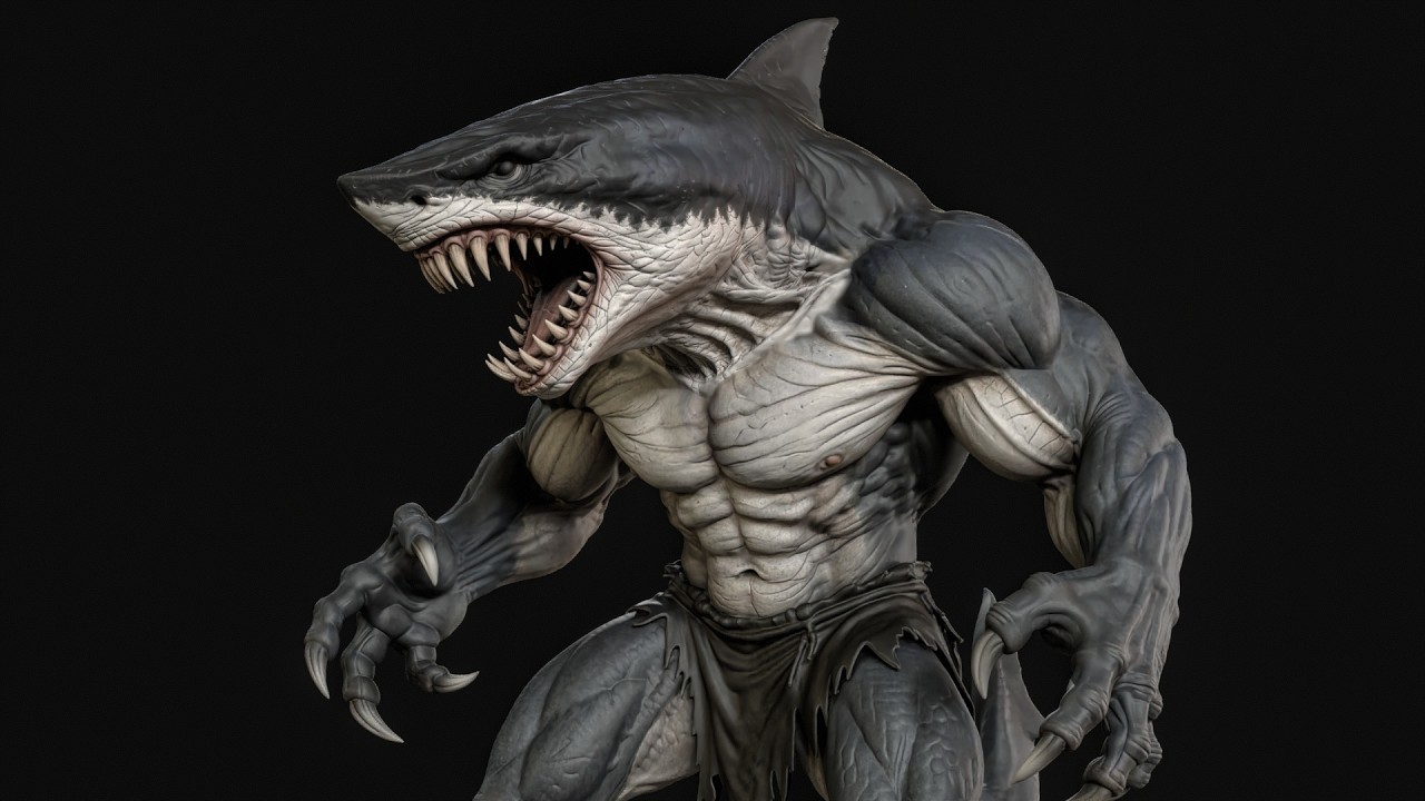 Mutant Shark Warrior 3D Print Ready 3D Print Model